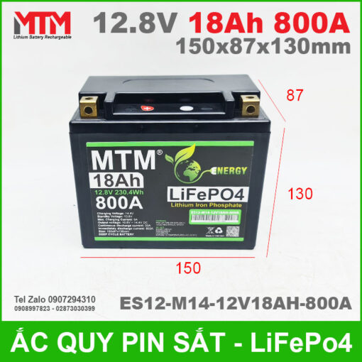 Binh Ac Quy Pin Xe May 12V 18Ah 800A ES12 M14 12V18AH 800A Kich Thuoc